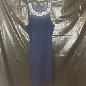 My Michelle Navy Dress with Embellished Neckline
